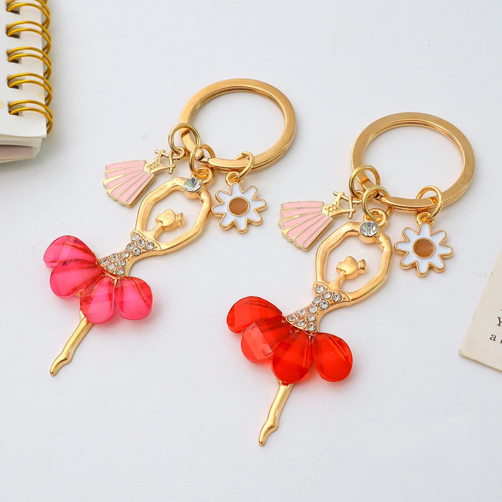 Cute Ballet Dancer Keychain Elegant Sunflower Ballerina Pendant Keyring Bag Charm Backpack Accessories Women DIY Jewelry Gift