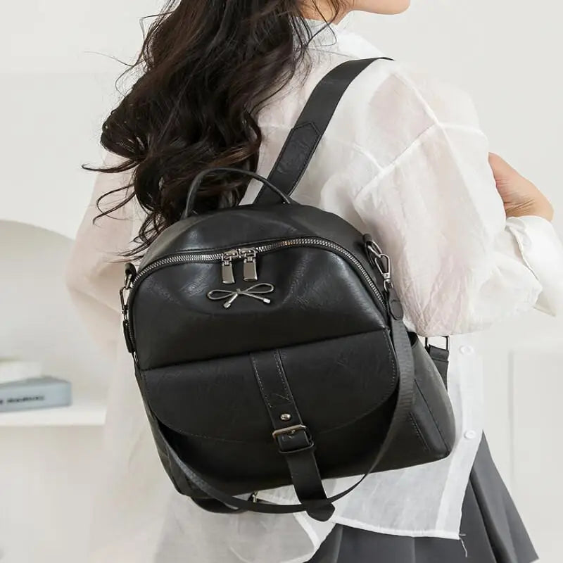 Tejesa Women's  Leather Casual Backpack Waterproof Middle and High School Students Cross Shoulder Single Shoulder Handbag