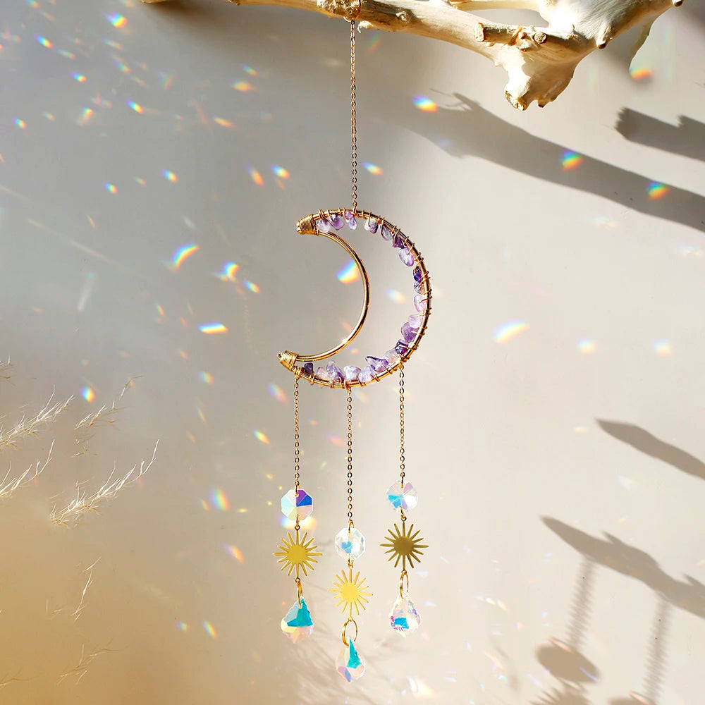 Hemasa Stone Sun Catchers Moon Rainbow Crystal Hanging Gemstone Suncatcher