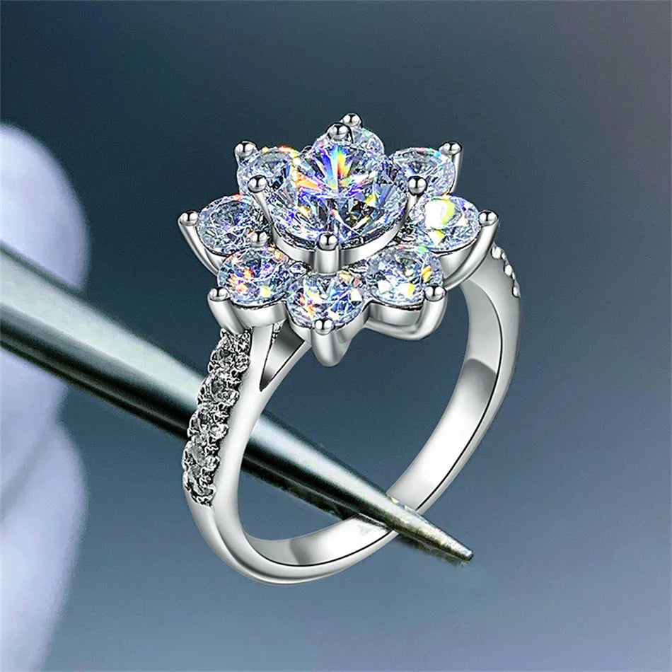 Hemasa  1CT/ 2CT Flower Shape Moissanite Ring 100% 925 Sterling Silver  Rings For Women