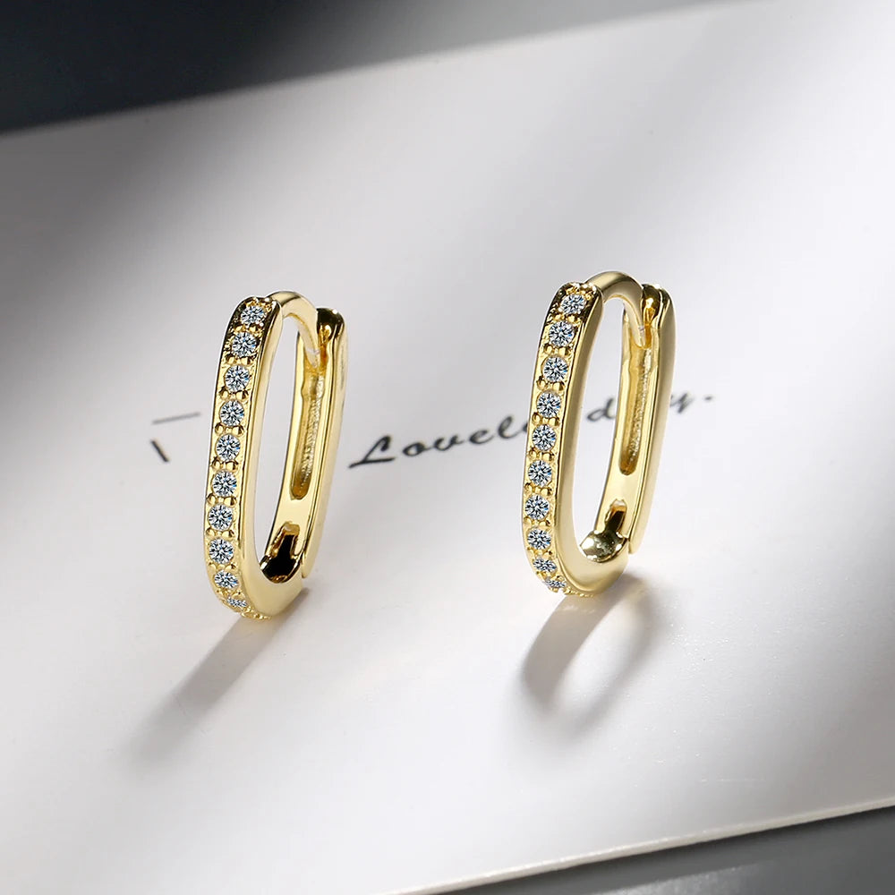 Hemasa 925 Sterling Silver Earrings Geometric 18K Gold Earrings Crystal Zircon Woman Charm Jewelry Gift