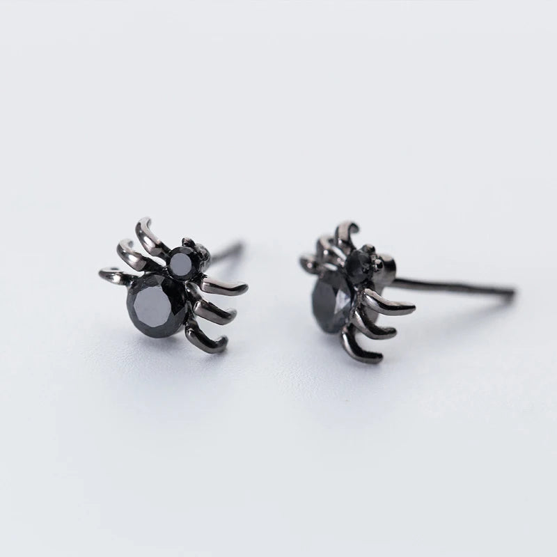 Modian Rock Black Zircon Fashion Spider Stud Earrings for Women Ear Studs Jewelry for Girls Kids 925 Sterling Silver Jewelry