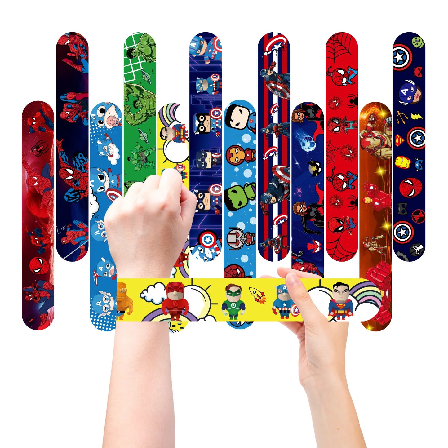 Tejesa 12/24Pcs The Avengers Braclet Party Favors Silicone Bracelet Slap Bracelets Set for Boy Birthday Wristband Bracelet Supplies
