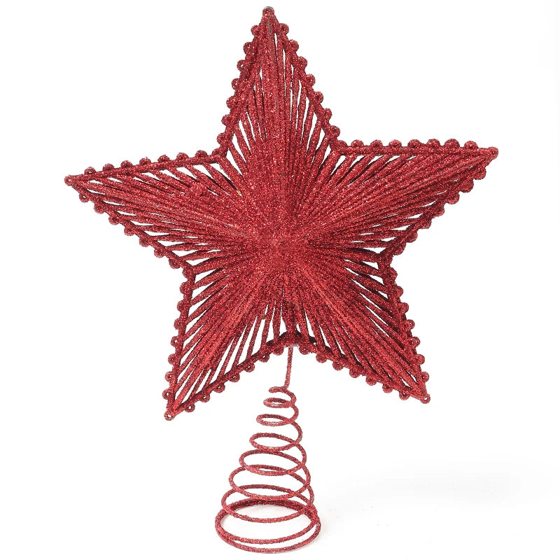 25cm Red Glitter Christmas Tree Topper Iron Star Christmas Decor For Home Xmas Tree Ornaments Navidad New Year 2025 Natal Noel