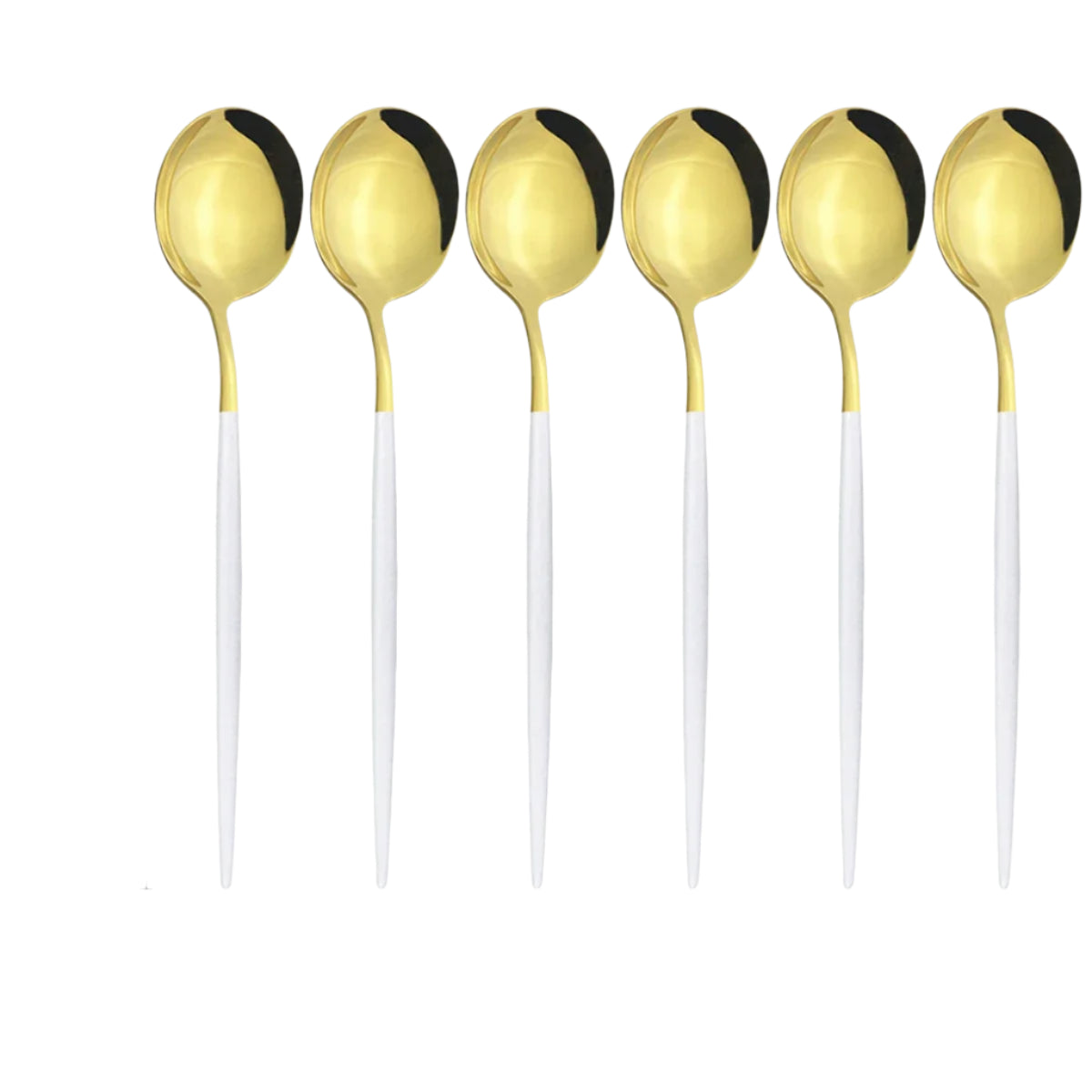 Hemasa 6Pcs  Western Stainless Steel Cutlery Set  Gold Ladle Spoon Dinnerware Dinner Spoon Soup Spoon Tableware Kitchen Silverware Set