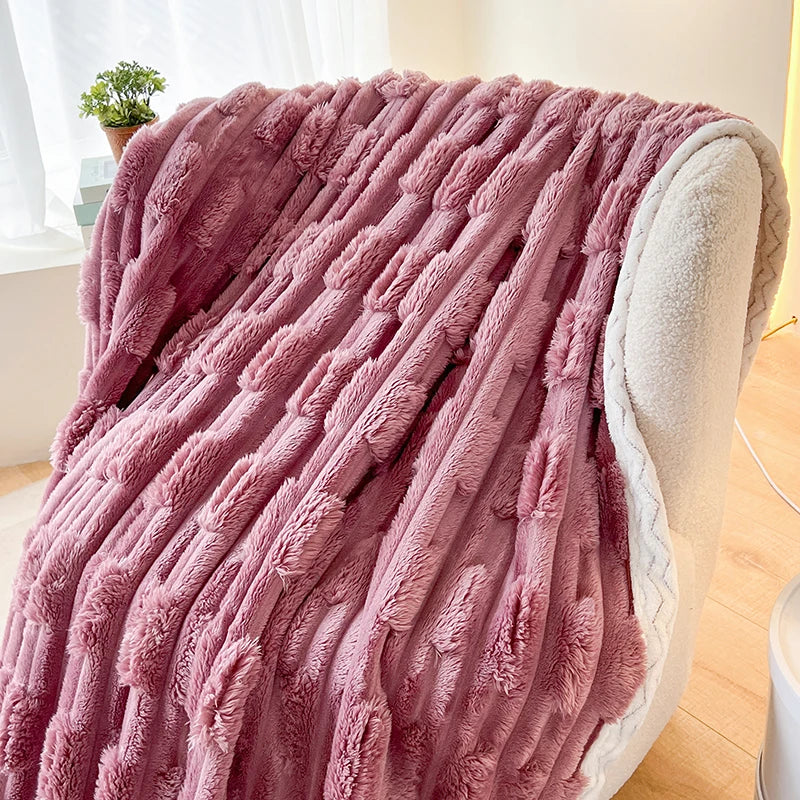 Stripped Blanket for Bed Thermal Blanket King Size Sherpa Fleece Throw Blanket for Couch Sofa Bedroom Soft Warm Blanket