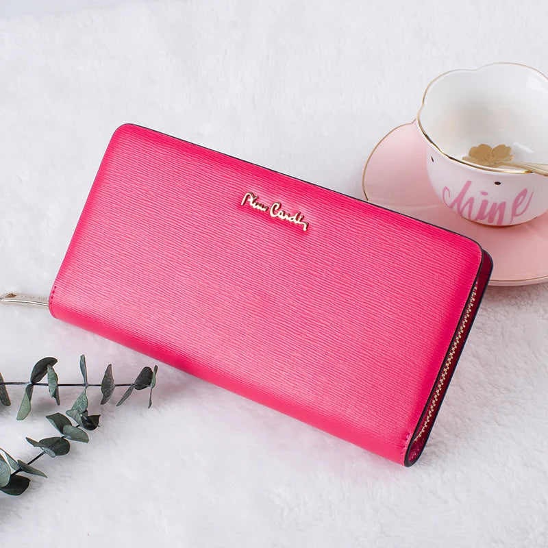 Pierre cardin women's wallet with zipper card ladies purses genuine leather wallets for women Red