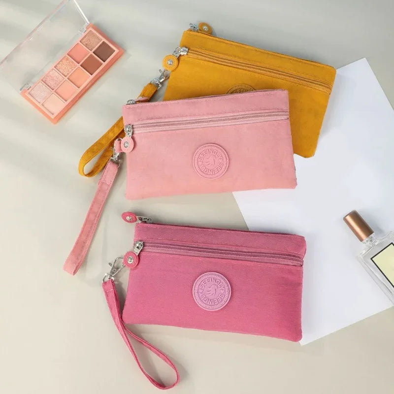 Hemasa Nylon Solid Color Long Short Bank ID Credit Card Wallet Coin Keys Bags Purse Earphone Storage Bag Purse Pouch Double Zipper
