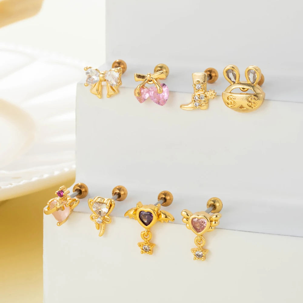 Tejesa Pink Crystal  Zirconia Cherry Stud Earrings For Women
