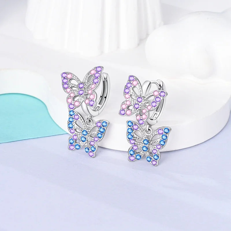 2025 Women's Earrings 925 Silver Butterfly Series Luxury Jewelry CZ Color Party Anniversary Gift