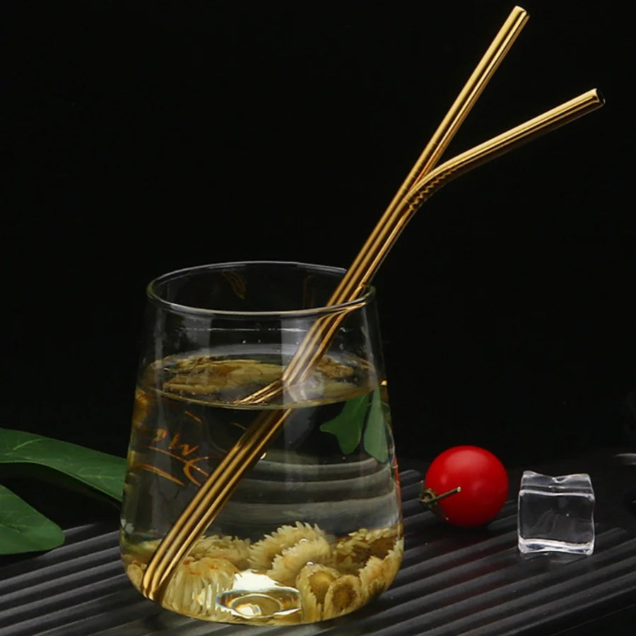 Hemasa 8pcs reusable gold straws milk tea juice coffee  drinking tubes for restaurants coffee shops home