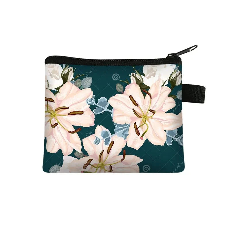 Tejesa Floral Print Cosmetic Bag Girl Women Sanitary Napkin Storage Organizer Bag Coin Card Money Eearphone Lipstick Holder Pouch
