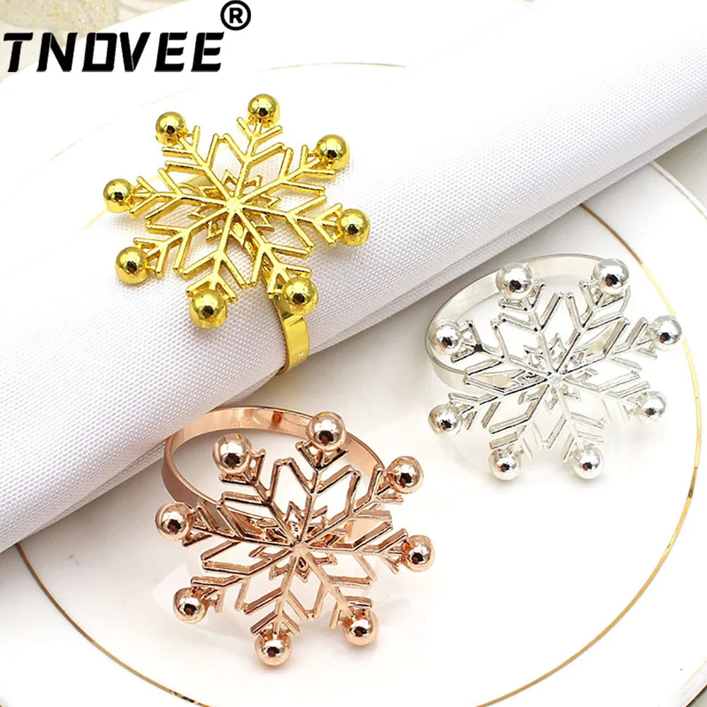 6Pcs Christmas Snowflake Napkin Rings for Table Setting Metal Napkin Holder for Home Winter Party Decor Navidad 2024 Noel ERC126