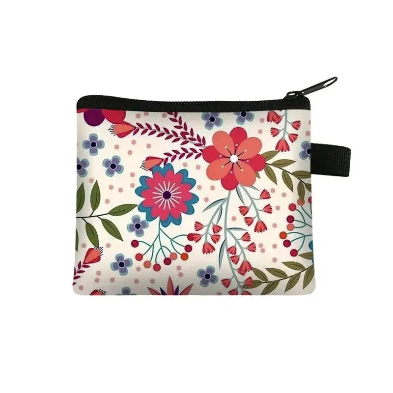 Tejesa Floral Print Small Cosmetic Bag Girl Women Sanitary Napkin Storage Organizer Bag Coin Card Money Eearphone Lipstick Holder Pouch