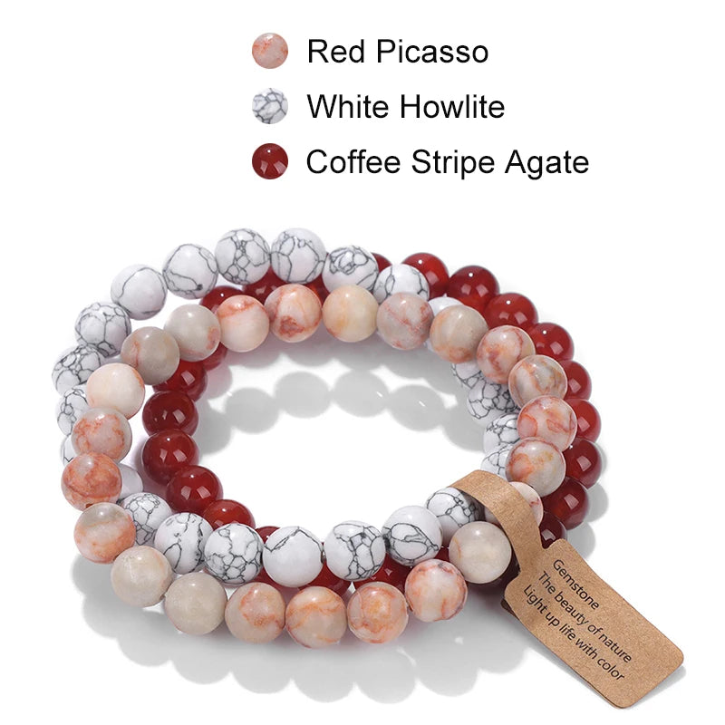 Hemasa Cat Eye Beaded Bracelets /3Pcs/Set Natural Stone Amethyst Beads Bracelets /Multicolor Stretch Bangle Women Yoga Wrist Jewelry