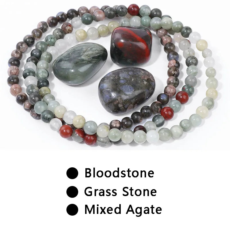 3pcs/set 4mm Beaded Bracelet with Raw Stone Natural Aventurine Amethysts Rose Quartz Beads Bracelets Women Men Energy Jewelry