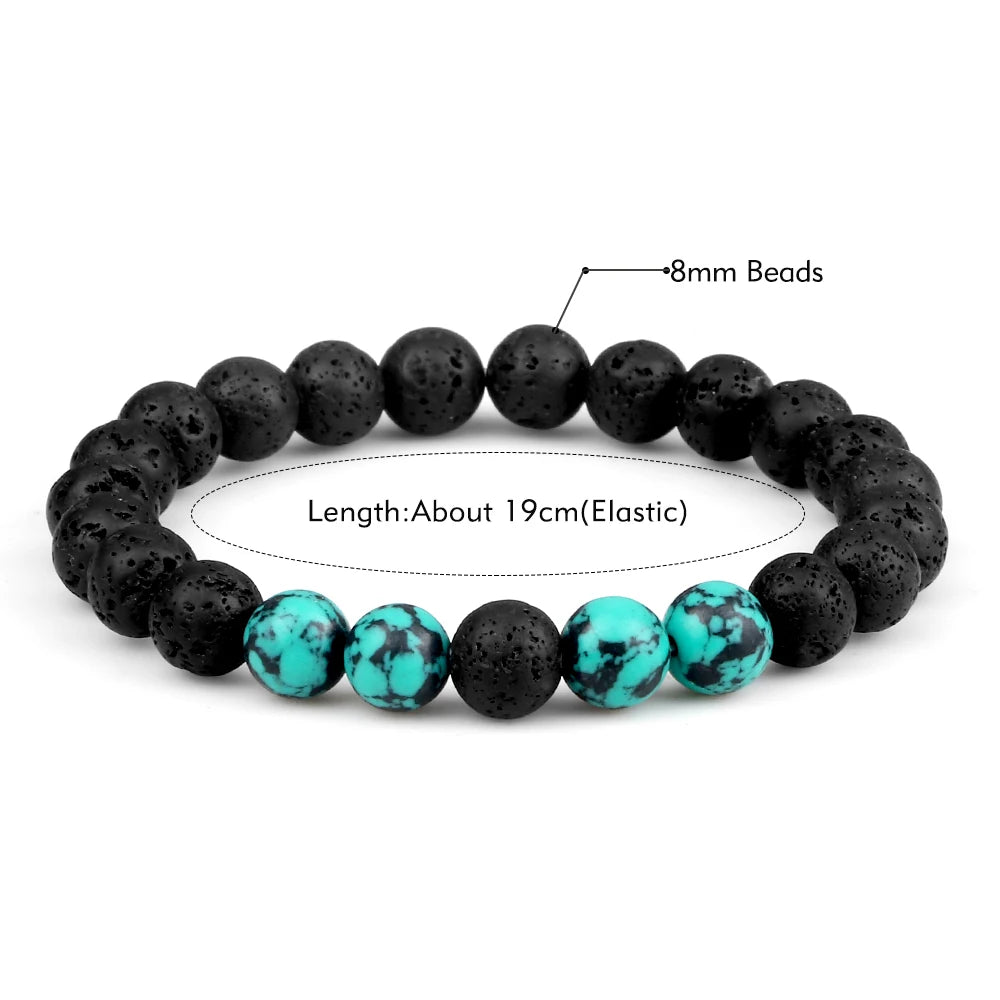 Hemasa 2pcs Couple Distance Lava Rock Beaded Bracelet Natural Stone Malachite Hematite Strand Bracelet Yoga Bangles Lover Wrist Jewelry