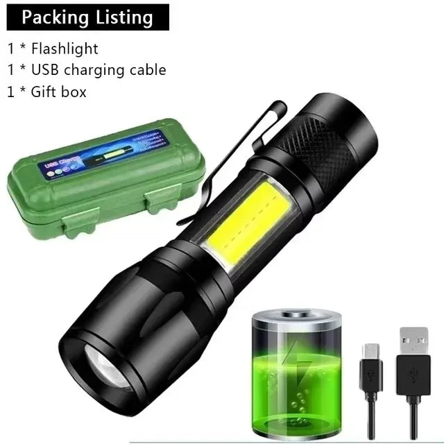 Hemasa LED Powerful Flashlight Rechargeable Multi Functional for Long Range Portable Outdoor Home Mini Flashlight with Cap Clip
