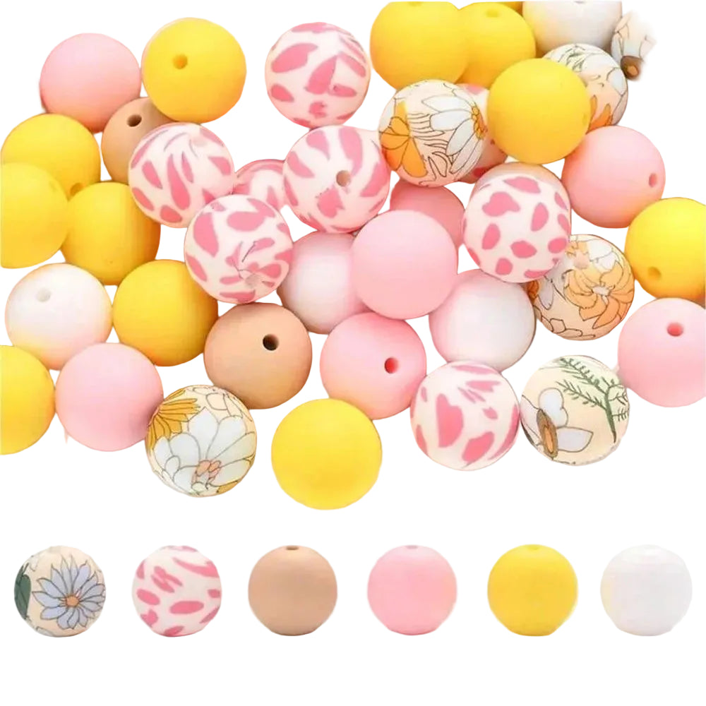 Hemasa 50PCS colorful silicone bead combination, suitable for DIY jewelry, bracelets, necklaces, keychains, bead pens and othes