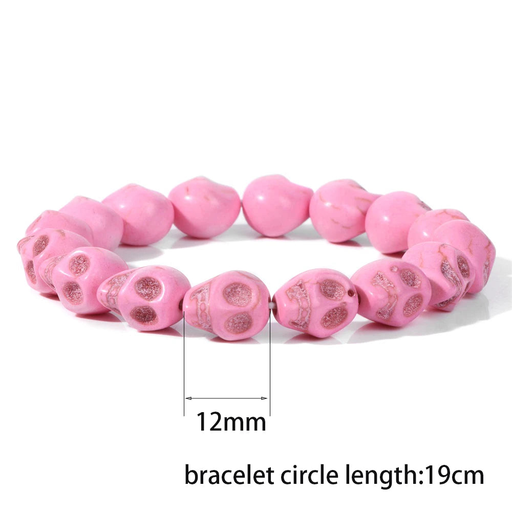 Colorful Skull Bracelet Sea Turtles Beaded Bracelets For Women Men Pink Red Blue White Howlite Stone Elastic Friendship Bangles