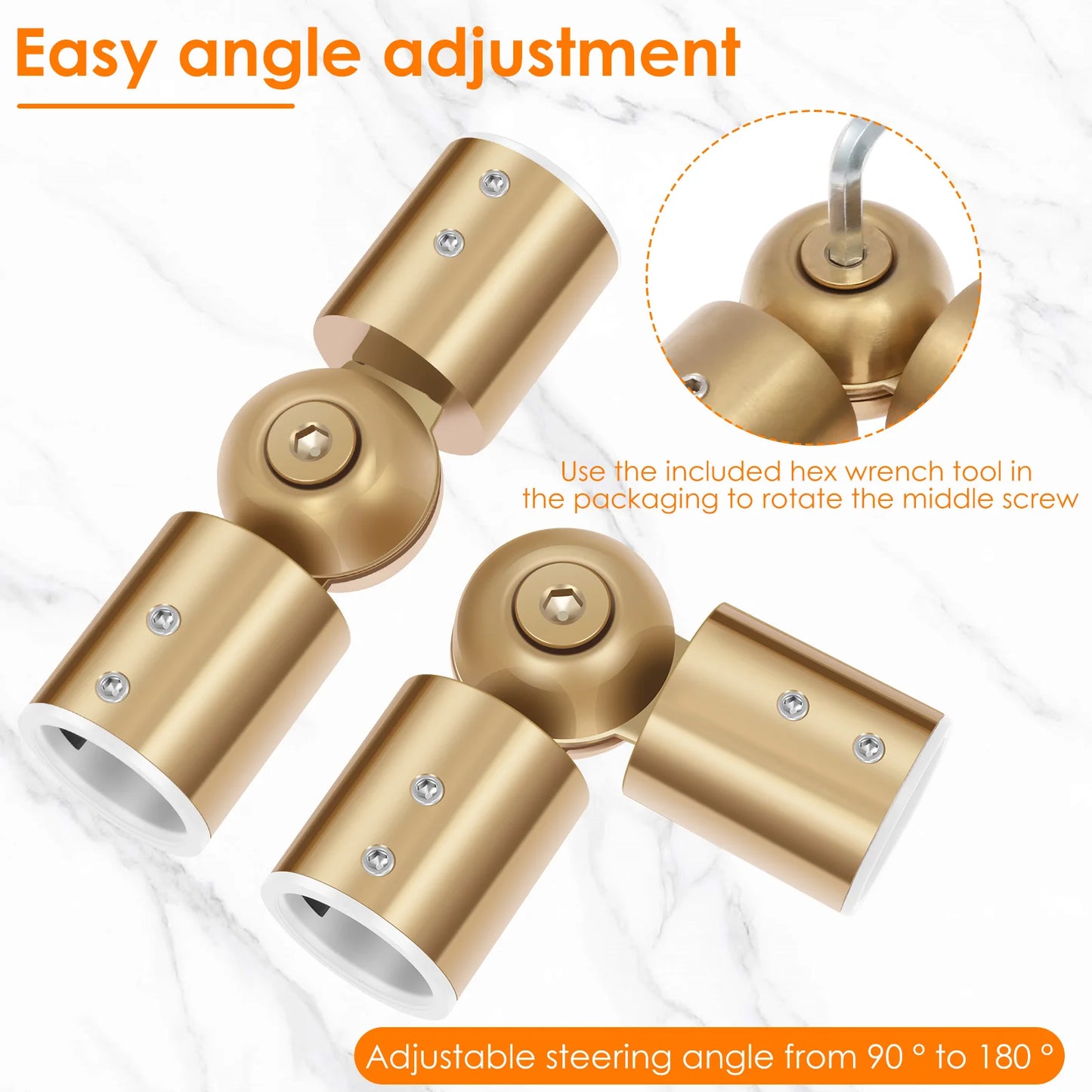 2Pcs Curtain Rod Corner Connector 90° to 180° Adjustable Angle Hinged Elbow Curtain Rod Connector 1Inch Window Curtain Connector