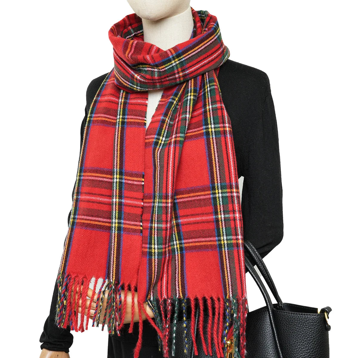 A Christmas and New Year winter soft cashmere texture scarf to keep you warm and classic green and red plaid scarf and shawl