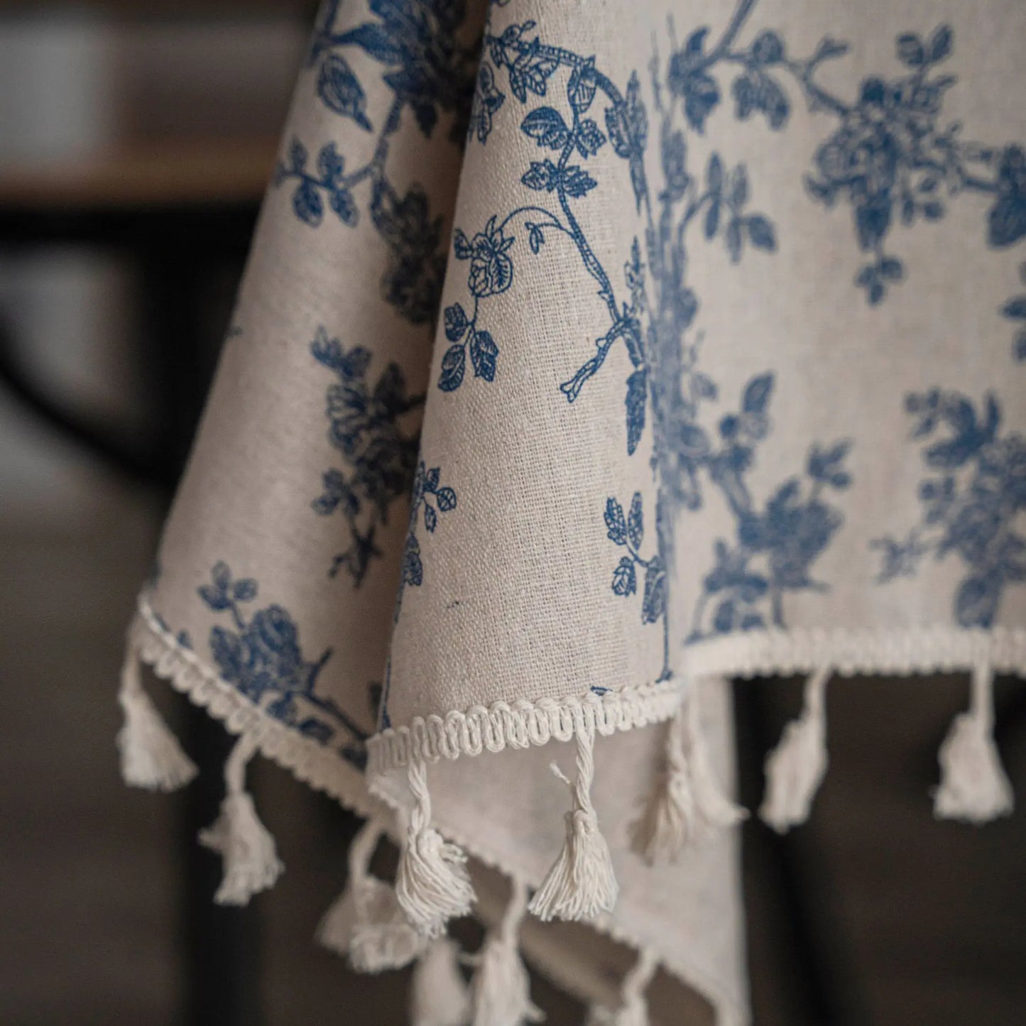Tejesa Cotton and Linen Printed Dining Table Cloth, Tassel Tablecloth Household Coffee Table Dust Cover Cloth