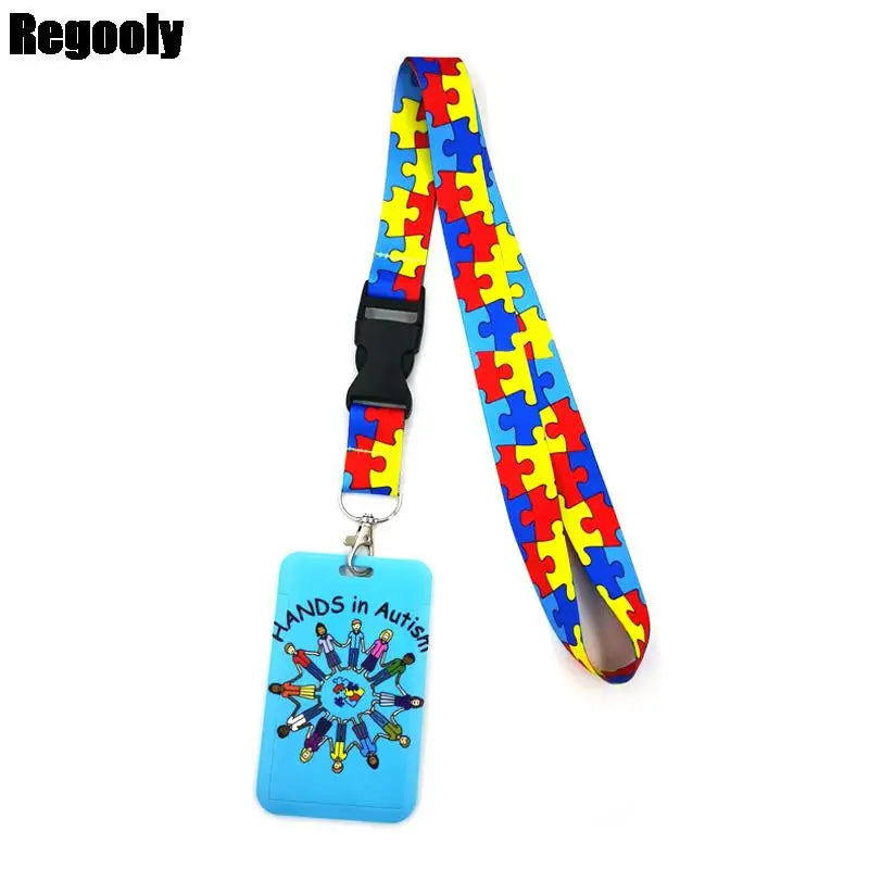 Autism Pattern Anime Lanyard Badge Holder ID Card Lanyards Mobile Phone Rope Key Lanyard Neck Straps Keychain Key Ring