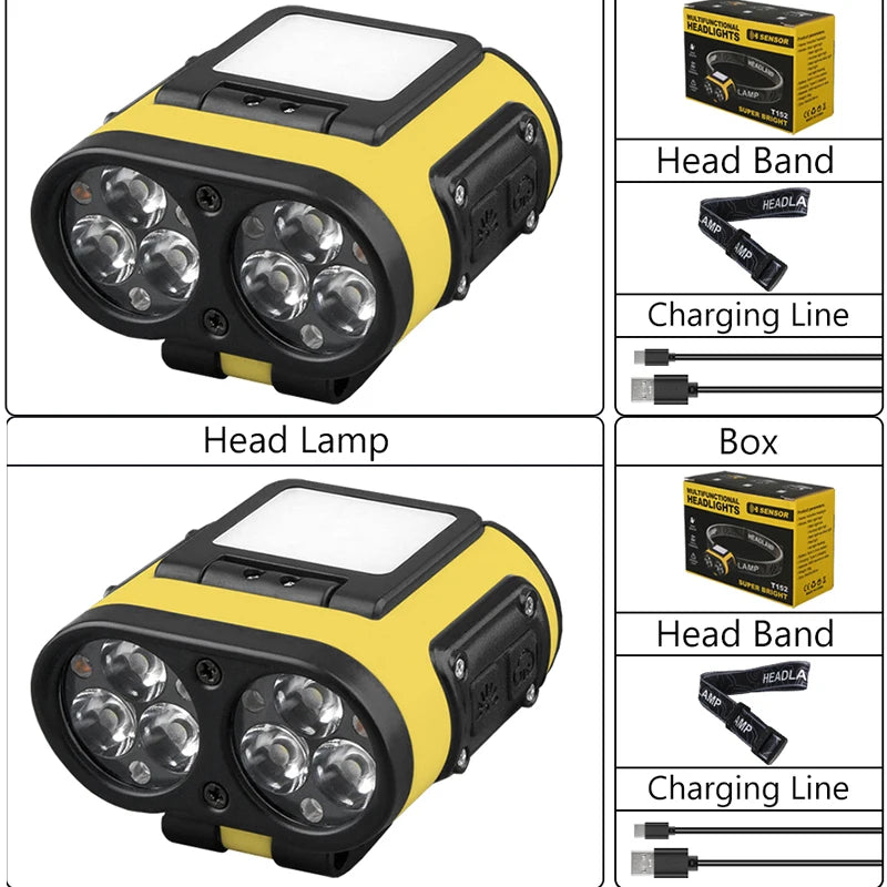 Hemasa LED Smart Sensor Headlamp Cap Clip Light USB Rechargeable Flashlight  With Power Display Riding Fishing Camping Outdoor Torch