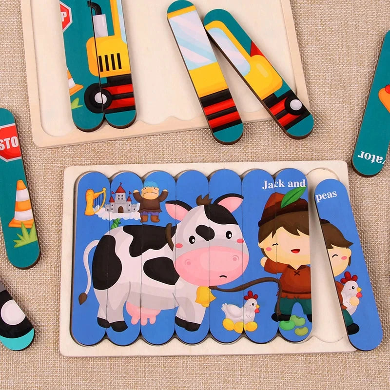 Hemasa Baby Wooden Montessori Puzzle Child Game Wooden Puzzle 3D Cartoon Animal Puzzle Babies Toys Puzzles For Kids 1 2 3 Year Old