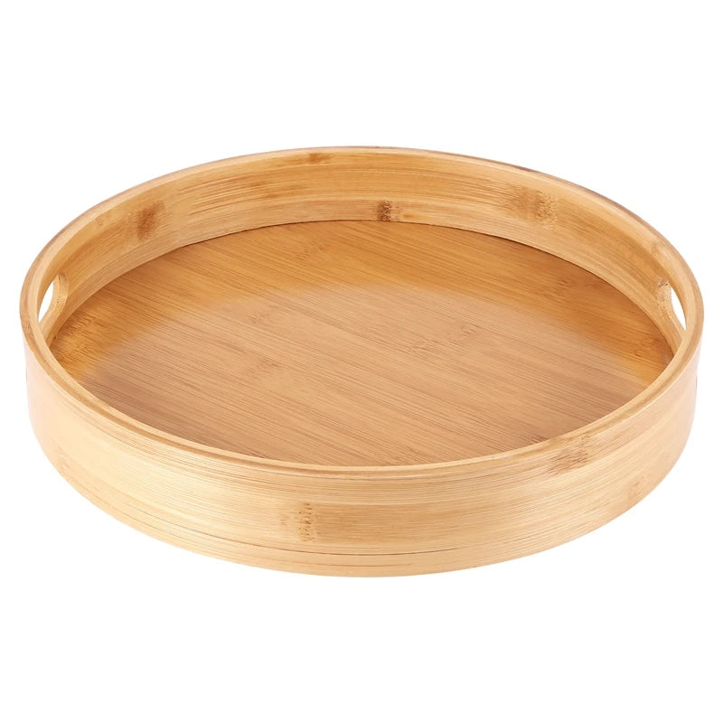 Promotion! Round Serving Bamboo Wooden Tray for Dinner Trays Tea Bar Breakfast Food Container Handle Storage Tray 3 mirror tray