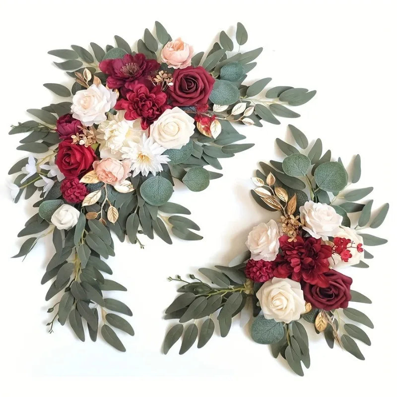 Tejesa Artificial Wedding Arch Flowers Kit Boho Dusty Rose Blue Eucalyptus Garland Drapes for Wedding Decorations Welcome Sign
