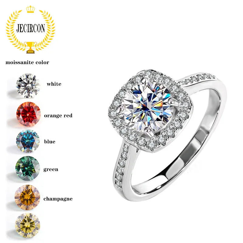 Hemasa Princess Bag Moissanite Simulation Diamond Ring for Women Classic 1 Carat 925 Sterling Silver Wedding Band Fine Jewelry