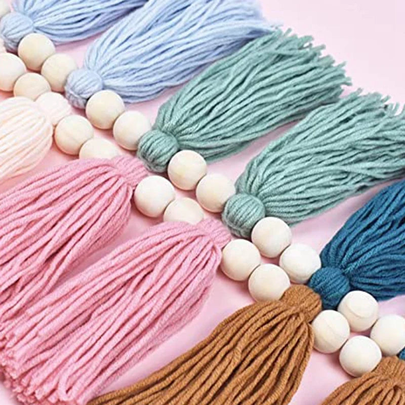 Promotion! Boho Tassel Garland With Wood Bead Earth Toned Rainbow Garland For Classroom Nursery Party Kids Bedroom Room Dorm