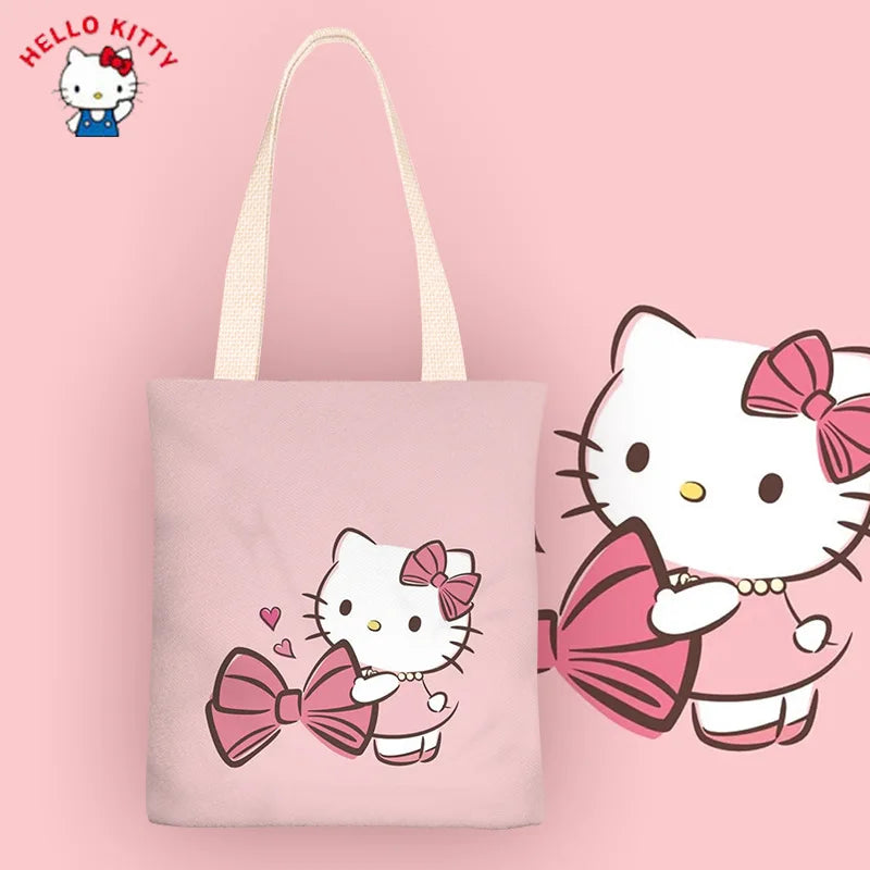 Hello Kitty Purses and Handbags Canvas Bag Women's Single Shoulder Simple Student School Bag Girl Sanrio Tote Bags for Women