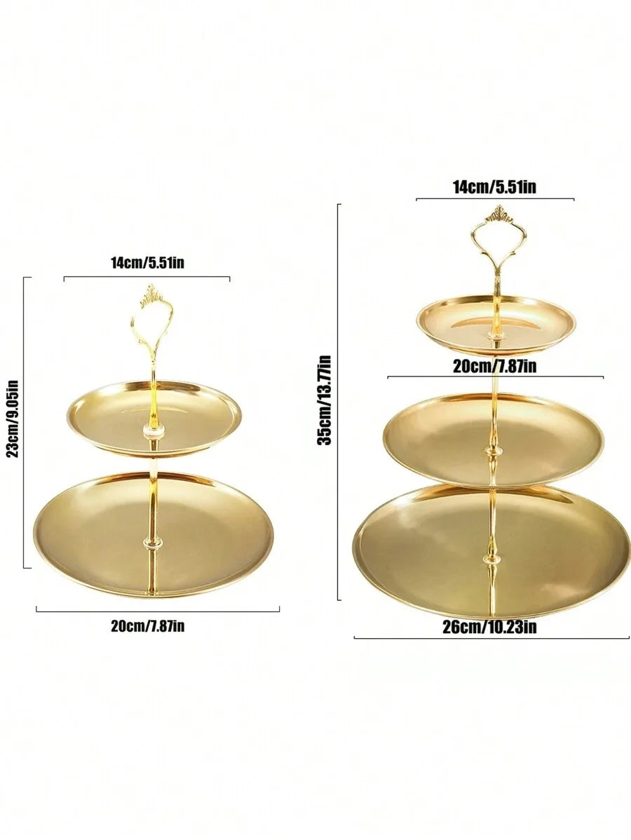 Tejesa 1/2pcs Stainless Steel Gold Dessert Tray, Multi-Tier Cake Stand, Cake Plate, Snack Platter, For Tea Party, Birthday, Wedding