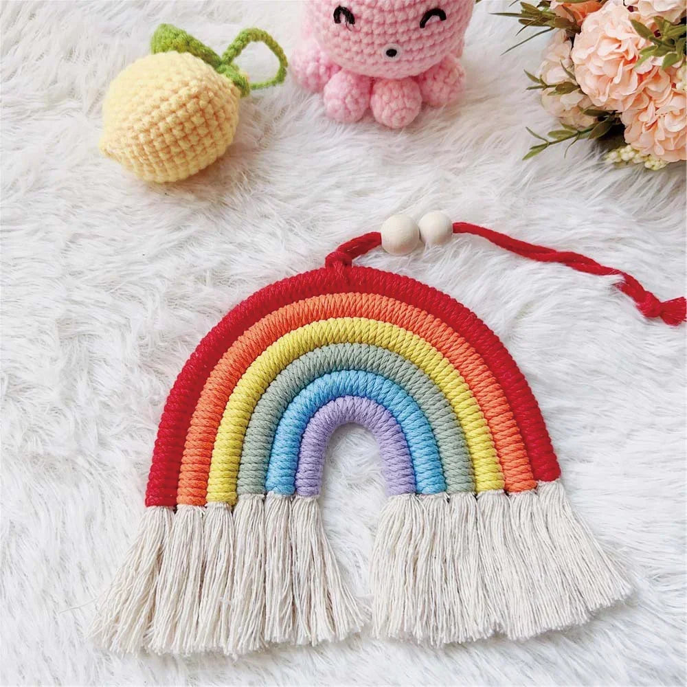 Hemasa Handmade Woven Cotton Rainbow Tassels Children'S Room Wall Hanging Holiday Decoration