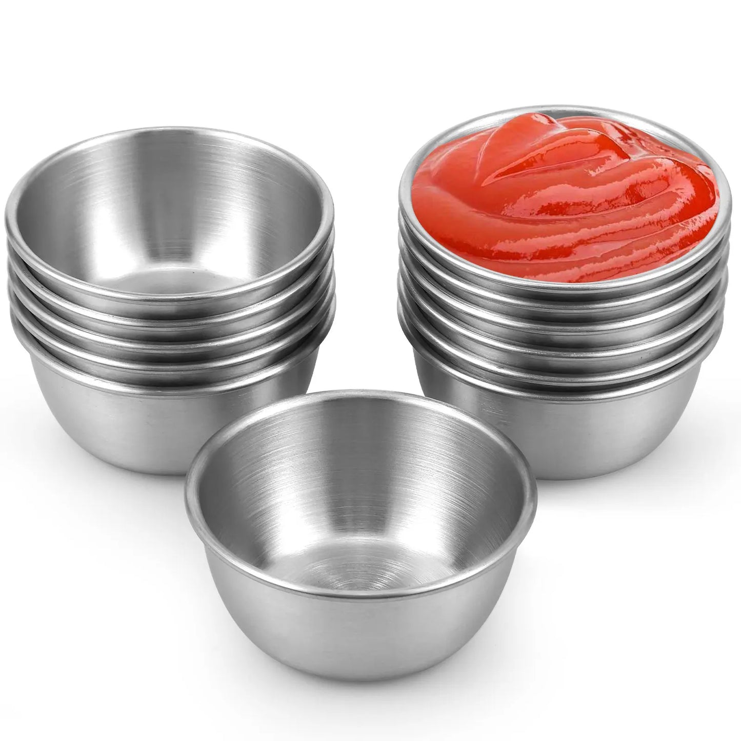 12/24Pcs Stainless Steel Small Sauce Cup Seasoning Spice Dishes Round Dipping Bowl 45/55ml Tableware Kitchen Supplies Korean