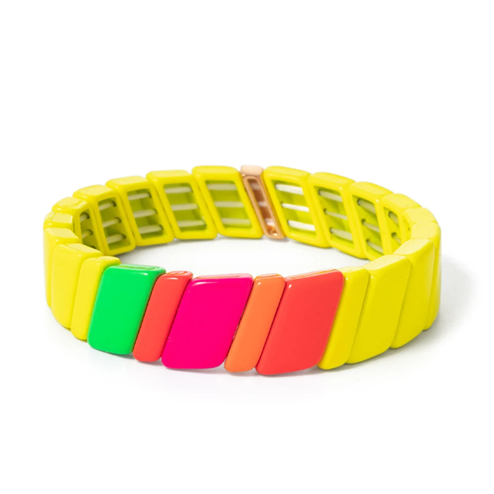 Tejesa Yellow Red Color  Enamel Tile Beads Bracelets For Women /Hand Jewelry Charms Beach Elastic Bangle For Party Luxury