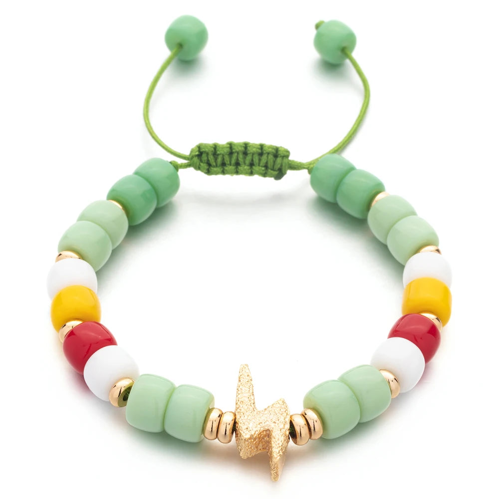 Tejesa Handmade  Colorful Glass Crystal Beads Braided Bracelets  with Heart Charms For Women