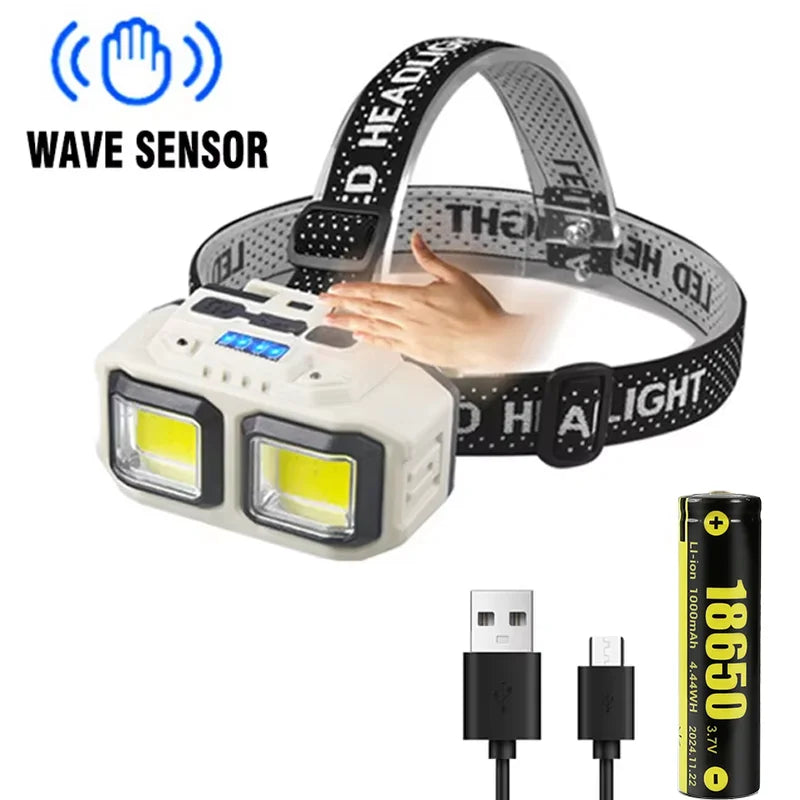 Hemasa Super Bright Mini LED Headlamp USB Rechargeable 18650 Battery Headlight Dual Light Source Outdoor Camping Hunting Head Lamp