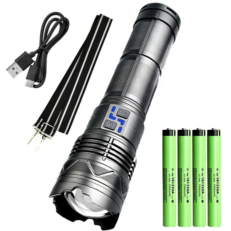 Hemasa Powerful LED Flashlight Super Bright Spotlight Long Range Lamp Zoomable Torch Outdoor Emergency Tactical Search Lantern