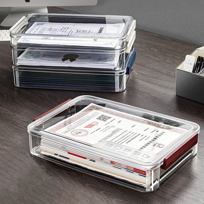 Hemasa A4 Transparent Storage Box Portable Plastic Large Capacity Document Stationery Jewelry Storage Case School Home Office Supplies
