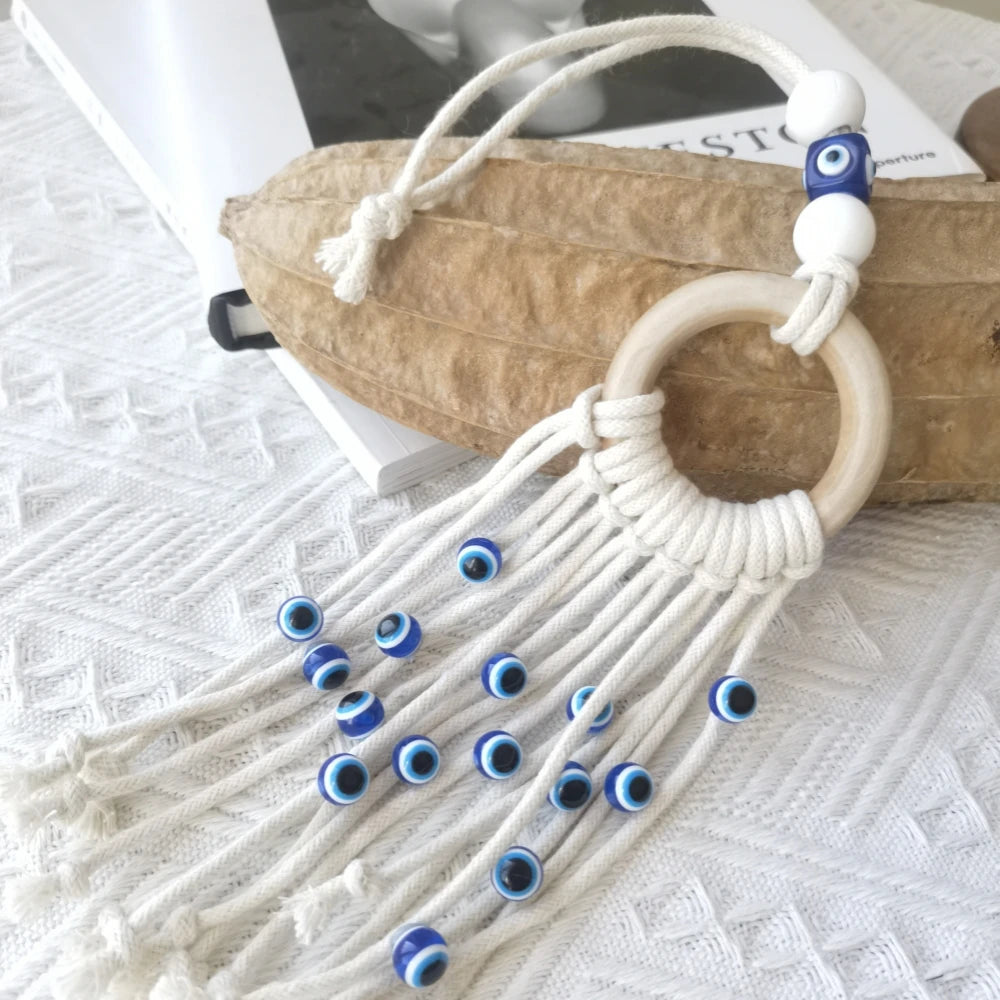 Tejesa Macrame Wall Hanging with Lucky Eye Turkish Evil Eye Cotton Woven Tapestry for Home Decor Bedroom Decoration House Gift