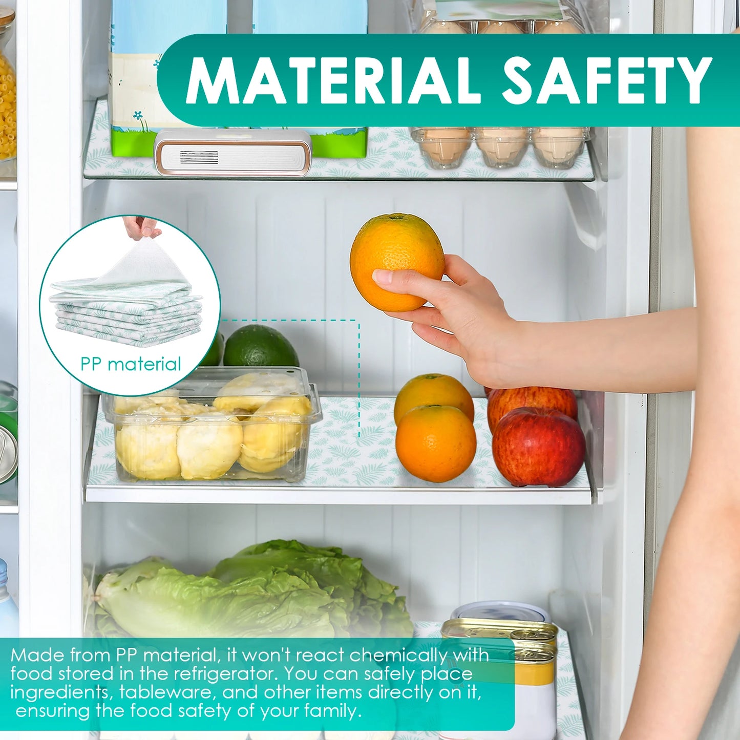 Tejesa Green Colour 18Pcs Refrigerator Liner Waterproof and Oilproof Fridge Shelf Liner with Convex Back Design for Home Kitchen Cabinet Pantry
