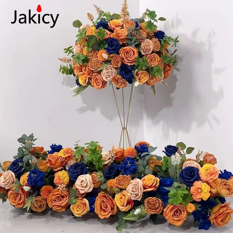 Artificial Flower Strip 60cm Flower Ball Event Table Runner Floral Arrangement Wedding Backdrop Decor Props Arch Flower String