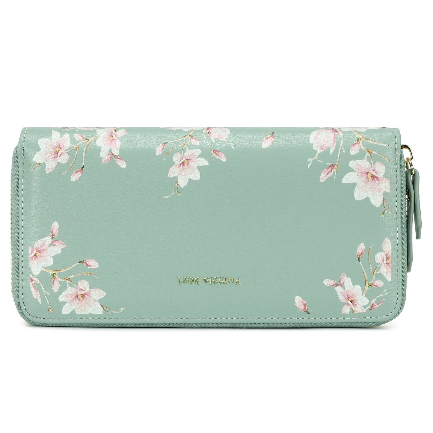 Tejesa RFID Blocking Leather Multi Credit Card Large Capacity Zip Around Wallets Clutch Wristlet Travel Flower Long Purse for Women