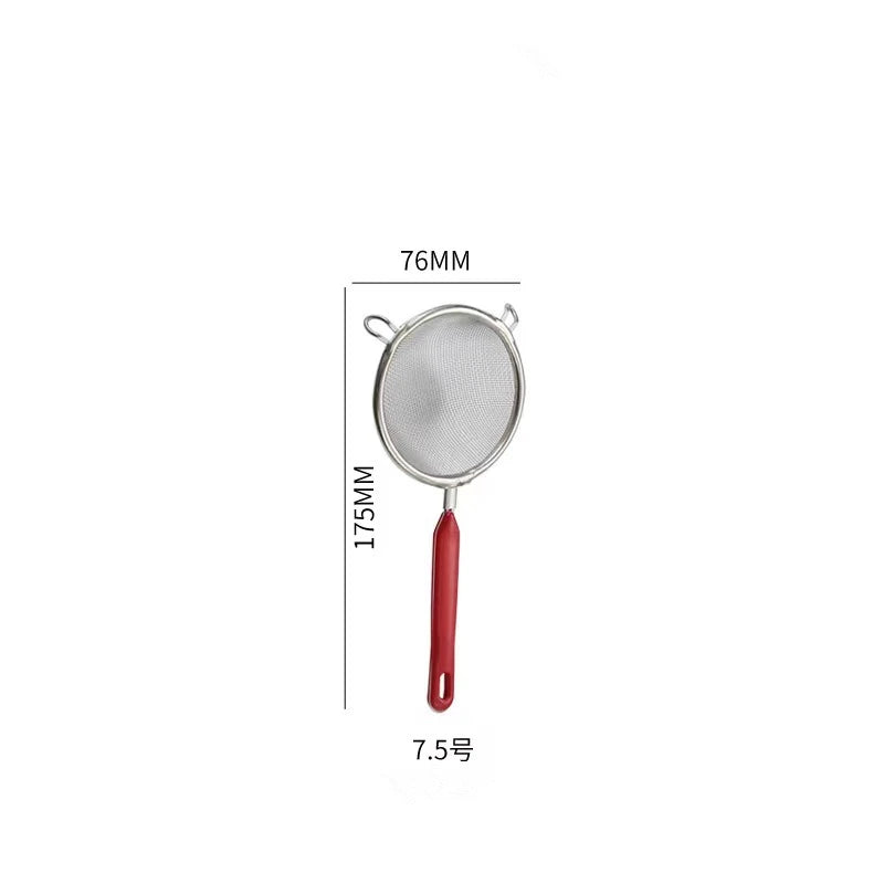 10 Sizes 201 Stainless Steel Strainer Colander Fine Mesh Oil Skimmer PP Red Handle Food Noodles Flour Sieve Frying Scoop
