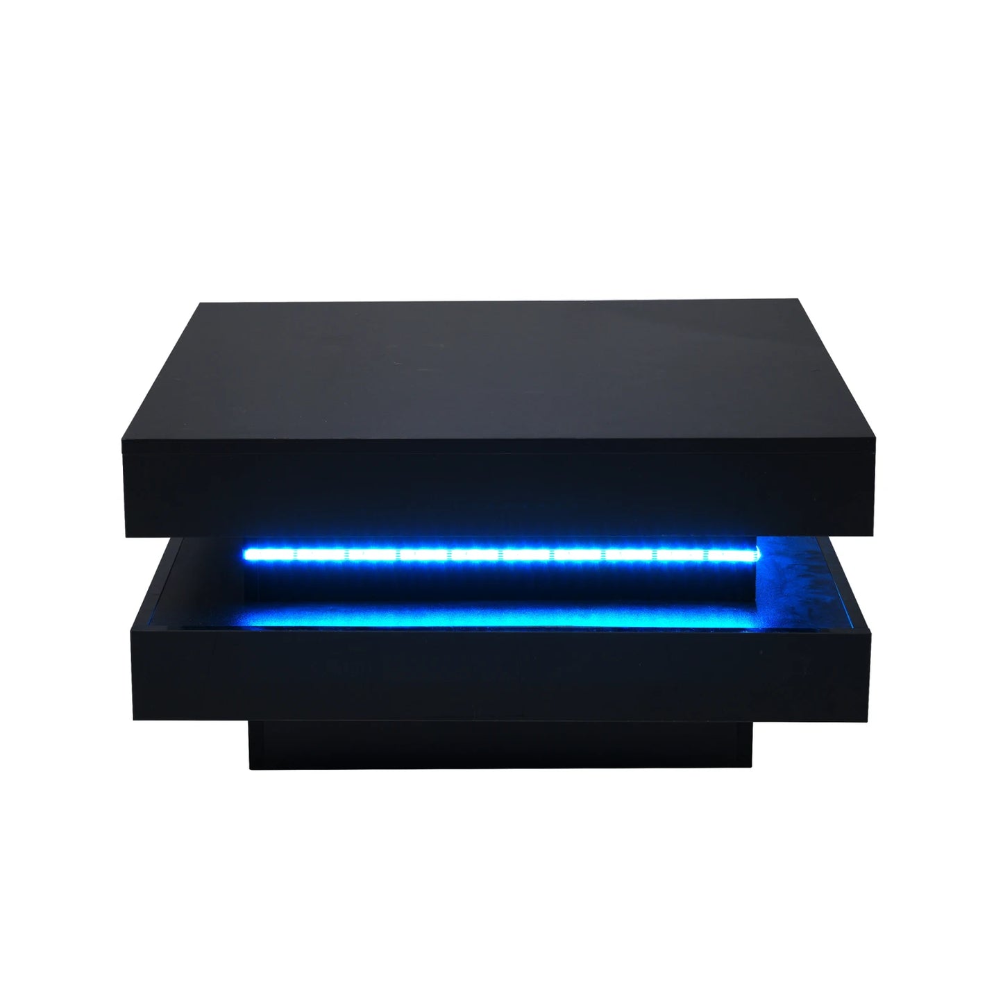 Square High Gloss Coffee Table with 360° Rotating Top,Tea Table with 16-Color LED Light,Centre Table Home Furniture 70x70x36 cm