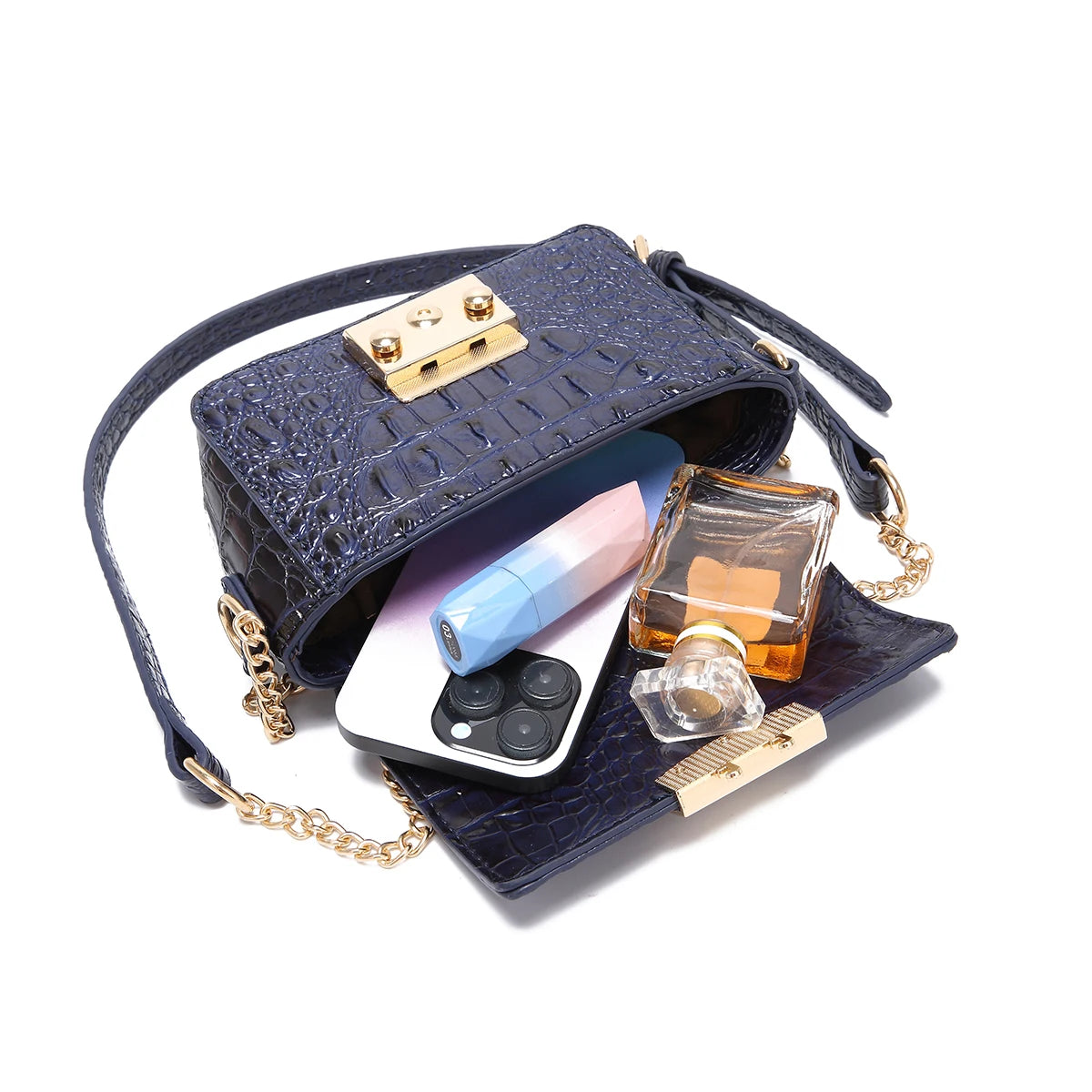 Colorful Crocodile Pattern Mini Lock Flip Phone Bag Crossbody Bag Classic